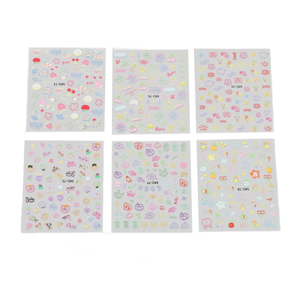 Nail Art Stickers Colorful Flowers 3D Cartoon Stickers Nail Decoration Self Adhesive Cute DIY Manicure Supplies