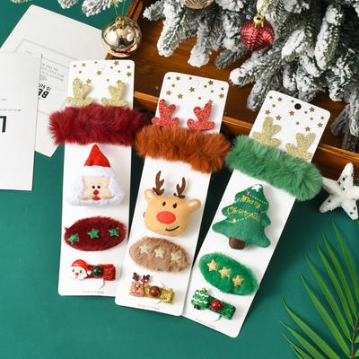4pcs/set Cartoon Christmas Hair Accessories Kids Gift Hair Clips Ties Brooch Xmas Tree Headband 2025 Christmas Party Decoration