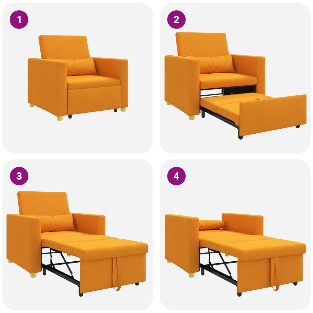 Extendable Sleeper Sofa Single Dark Yellow 90 x 165 x 87 cm