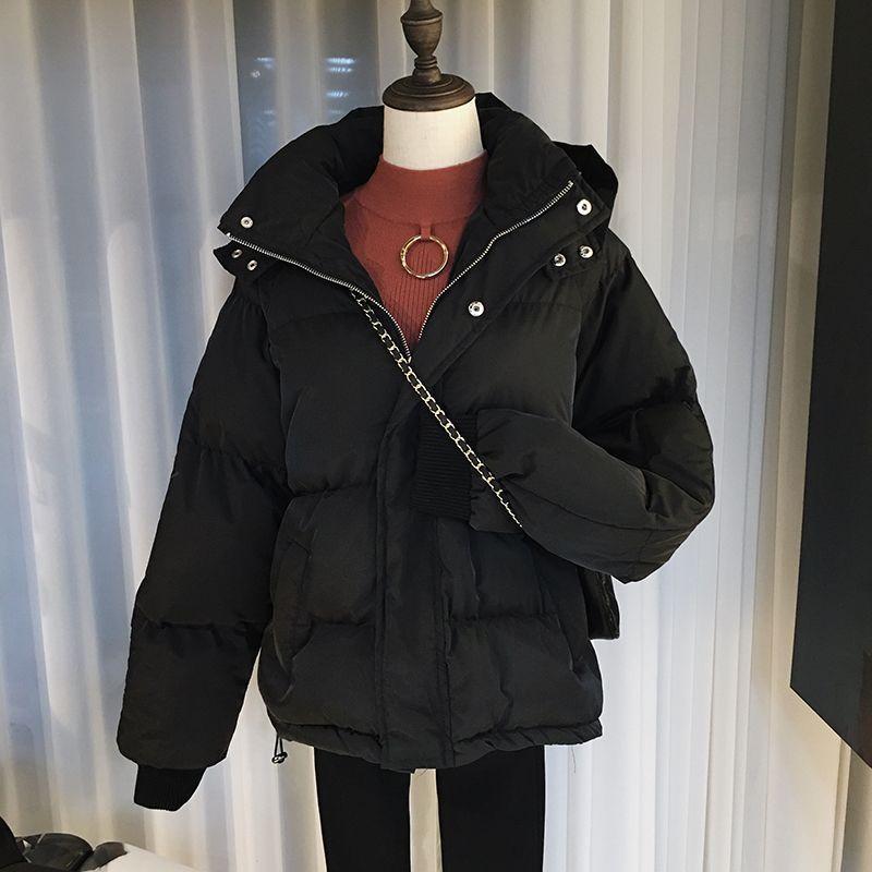 Winter Women's Hooded Padded Jacket Women's Short Solid Color Bread Jacket Student Padded Jacket Trend