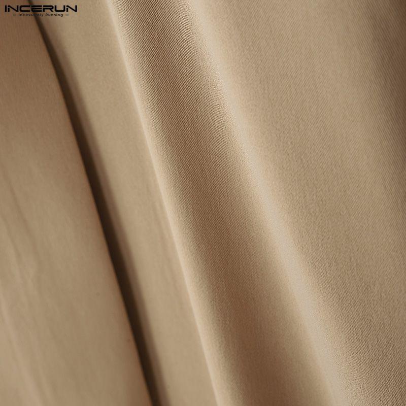 INCERUN S-5XL Men Casual Lapel Neck Long Sleeve Lace-up Waist Loose Shirts Tops