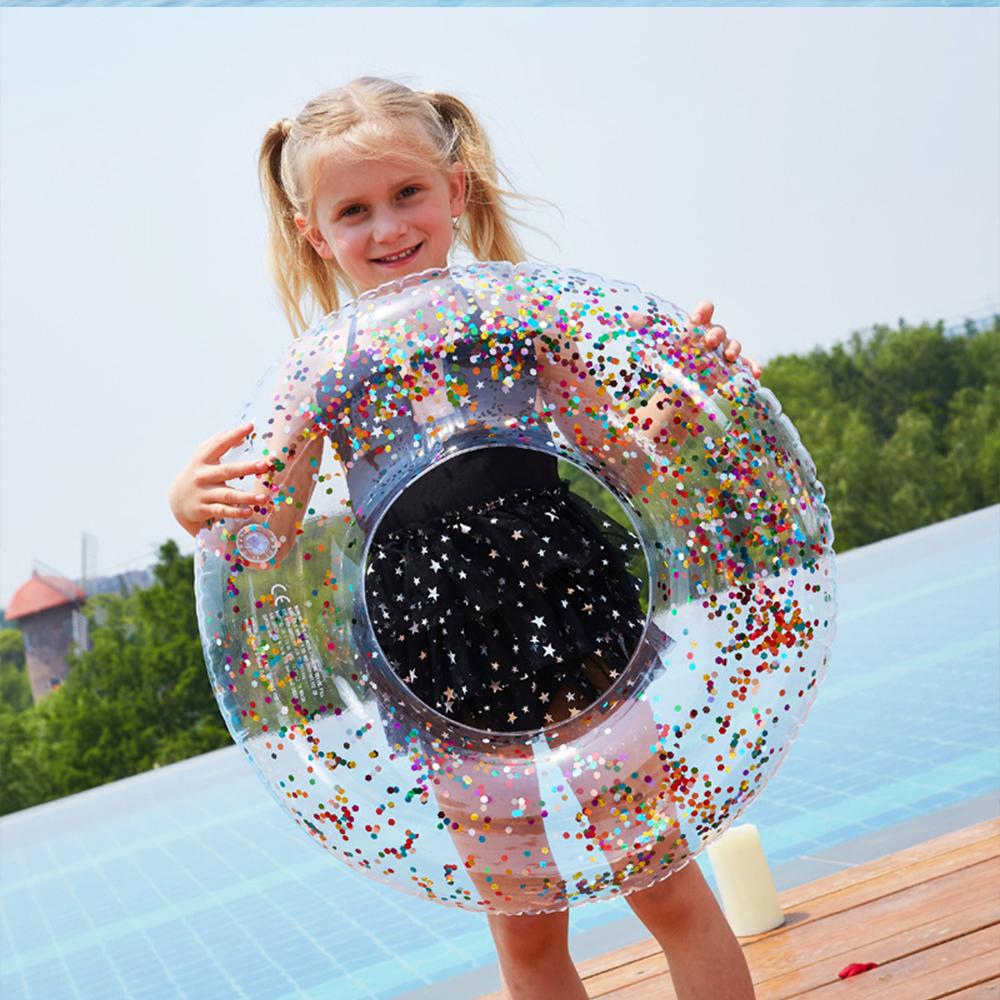 Transparent Sparkle Swim Tube with Sequins, Summer Beach Party Floatie for Water Play