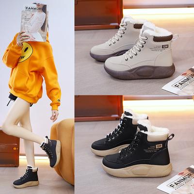 High-top Velvet Sports Little White Shoes Women's Cotton Boots 2025 Winter New Versatile Thickened Warm Cotton Shoes HB6621