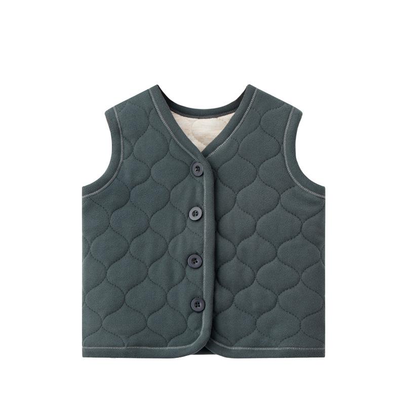 Children's Vest Autumn Winter Boys Girls Solid Color Thick Warm Cardigan Student Base Shirt Underwear Jacket Baby  Clothing