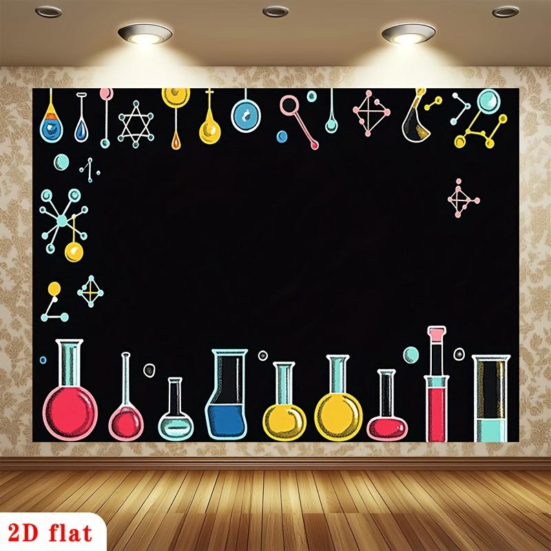 1pc, 2D flat, molecular chemistry background cloth for science labs, laboratory flask pattern, for chemistry-themed occasions, w 180x110CM