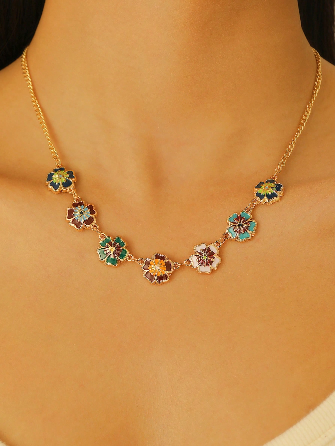 

1 piece colorful patchwork vintage flower design necklace, suitable for daily wear, festivals, parties and as a gift for Valentine s Day, Mother s Day one-size разноцветный