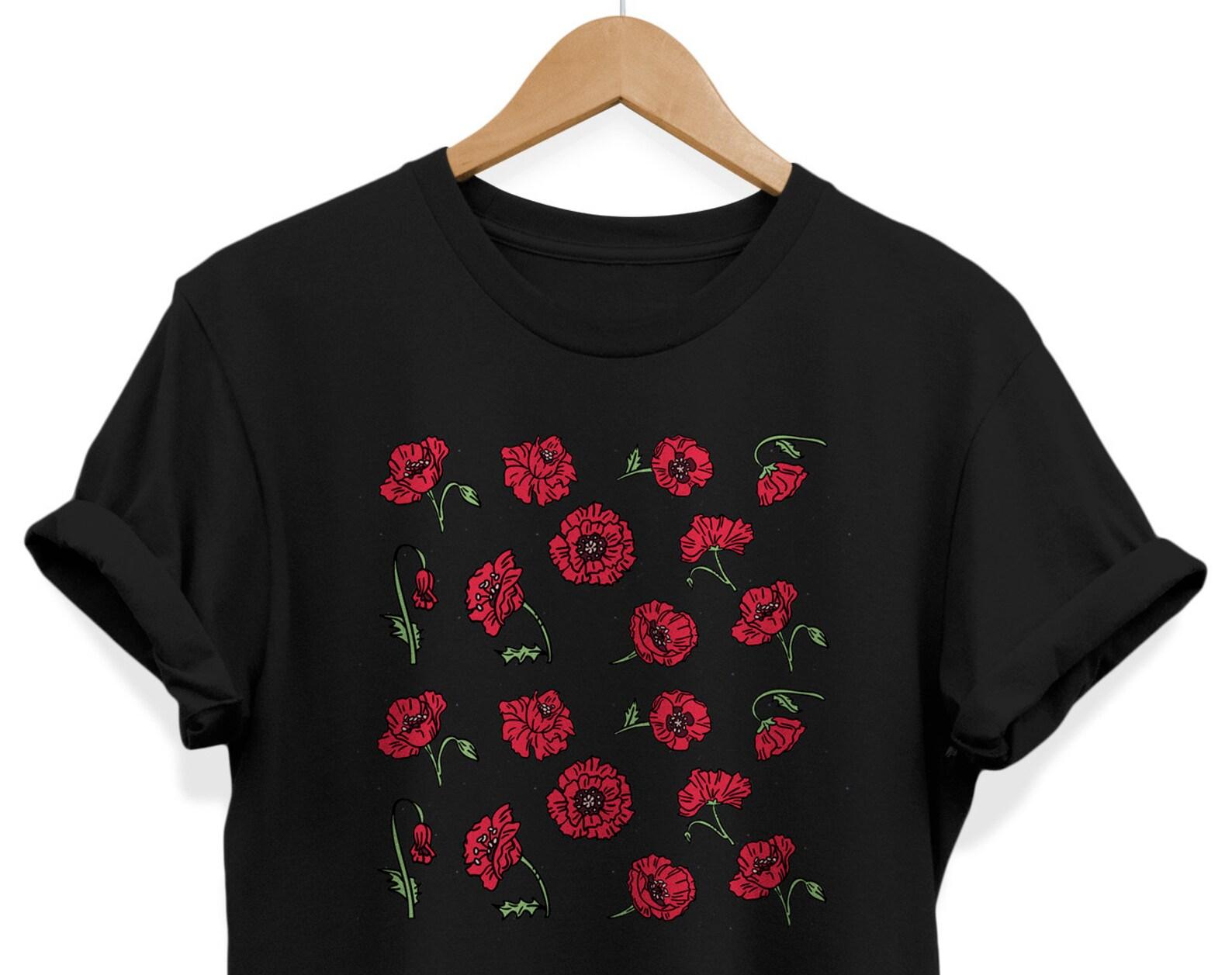 Poppy Red Flowers T-shirt: Botanical Floral Graphic Tee S