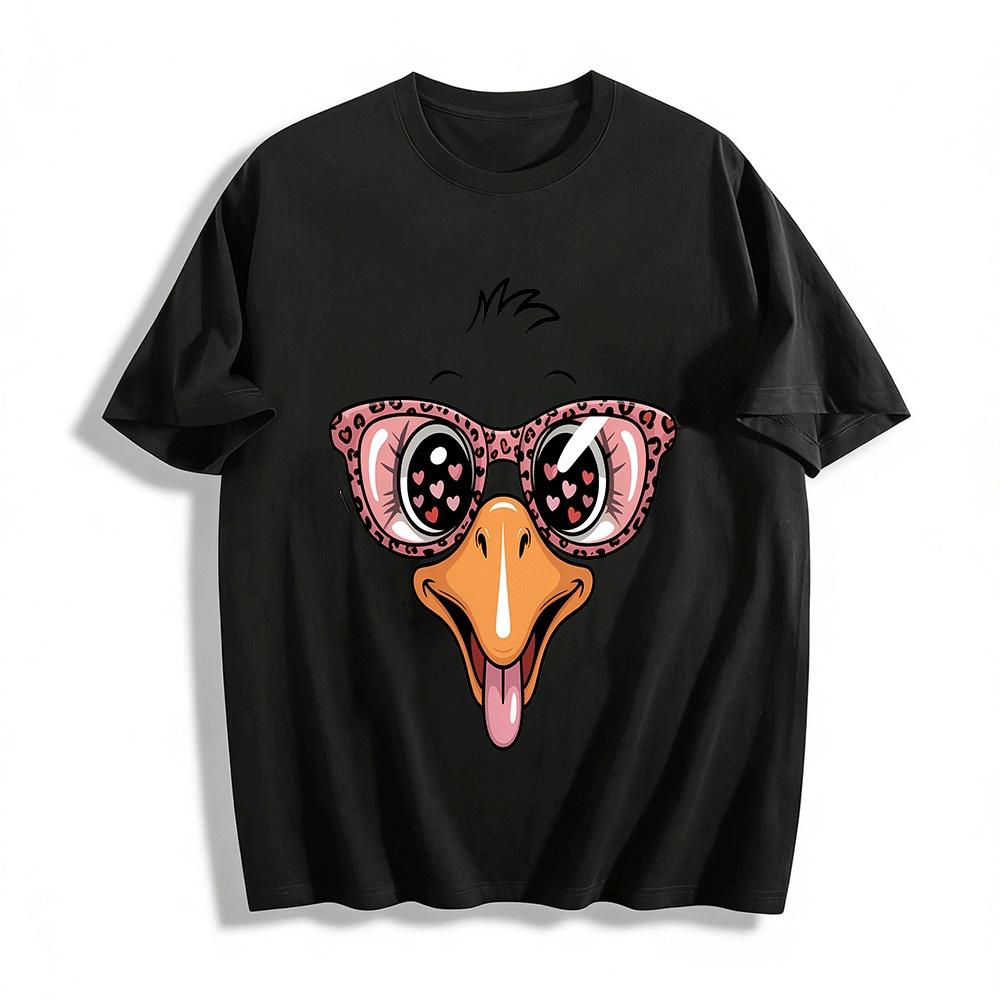 

Fun Heart Glasses Tongue Duck Print Casual Top Pure cotton T-shirt XXS