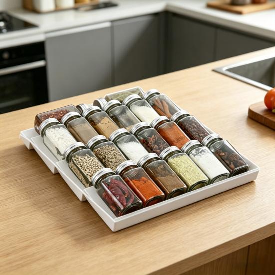 2PCS Kitchen Shelf Organizer with Stepped Layered Design PP Spice Organization Rack for Cabinet Storage And Pantry