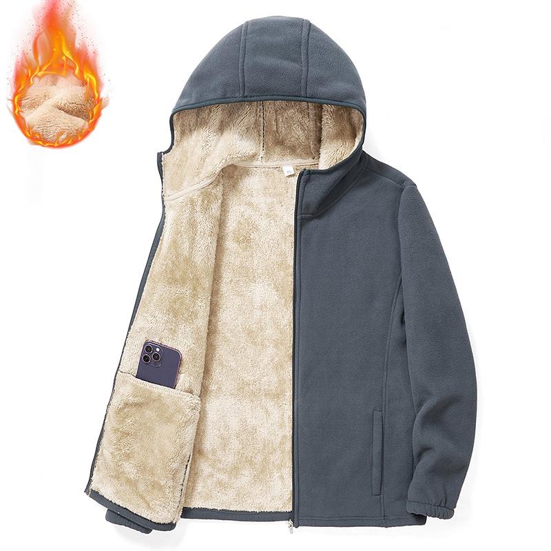 Polar Fleece Hooded Jacket Thickened Cardigan Large Size Fleece Jacket Autumn and Winter Loose