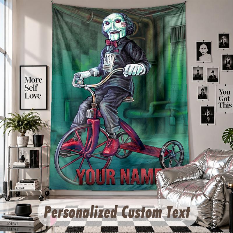 Custom Tapestry Wall Hanging, Saw Billy the Puppet Personalized Name Text Home Wall Decor