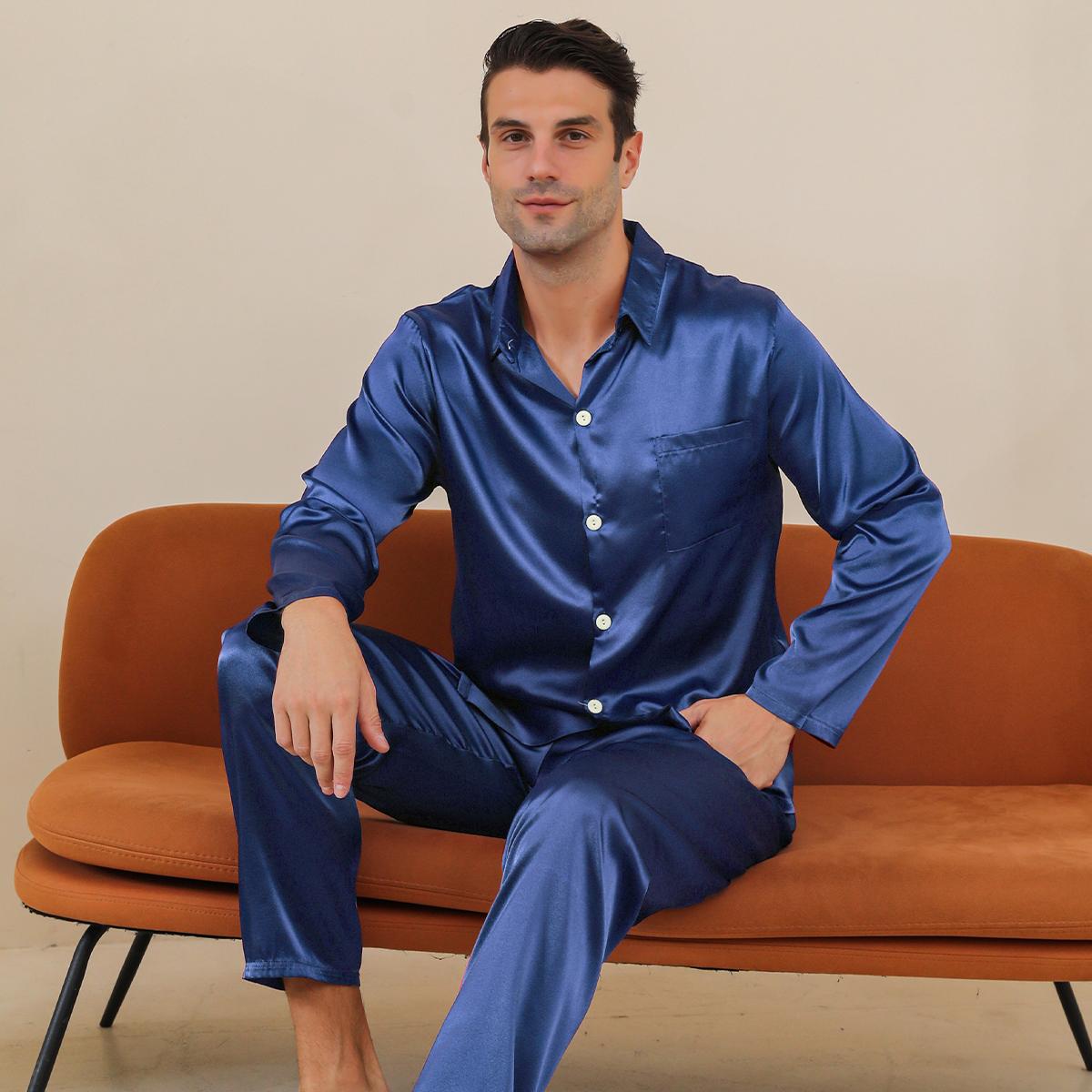 

Moolmeyno Men s Ice Silk Pajamas Long Sleeve and Pants Set XXL