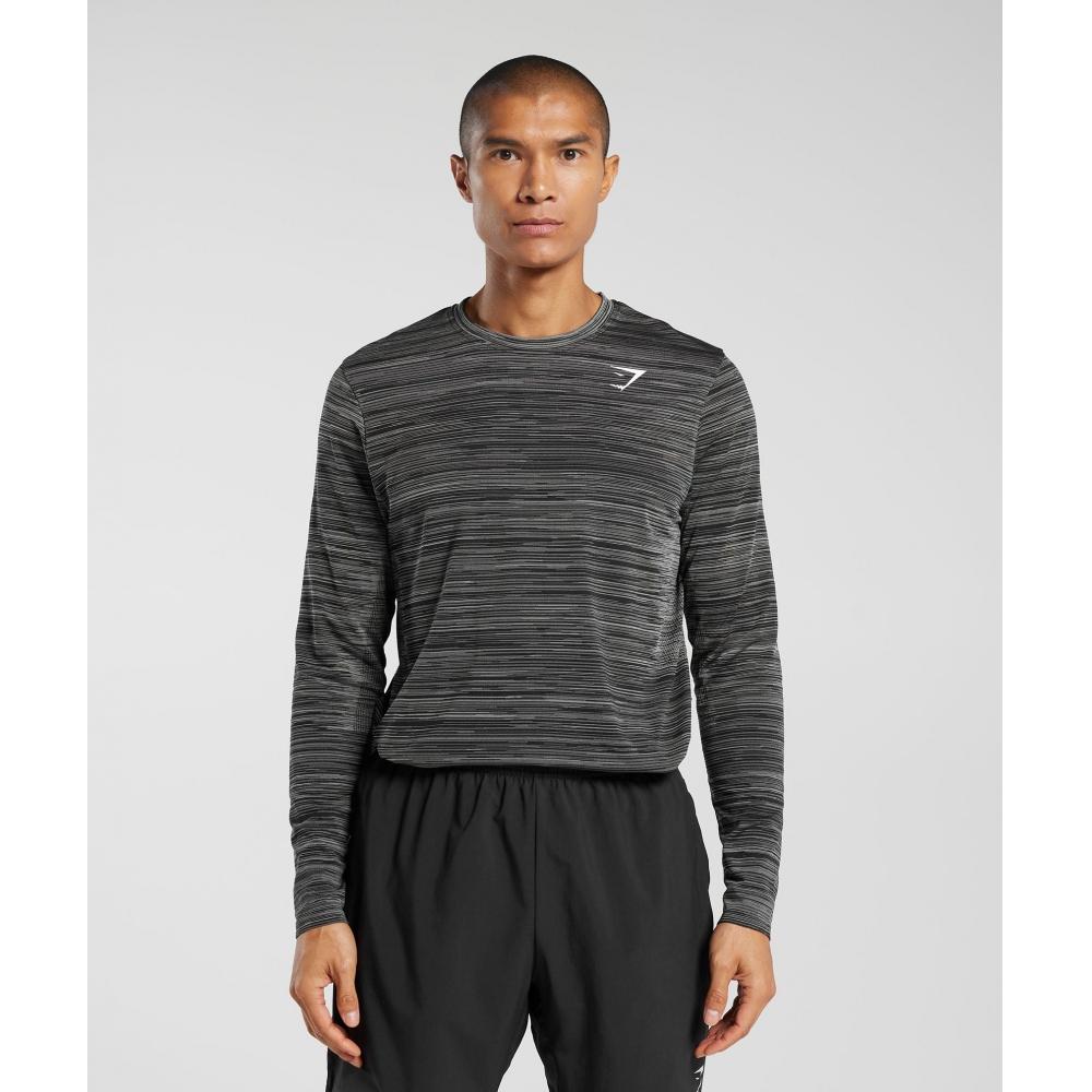 

GYMSHARK Хизер Бесшовная футболка с длинным рукавом Черная светло-серая меланжевая A4A6I BB21