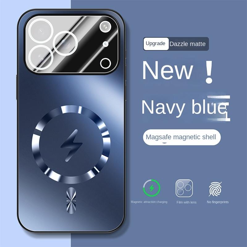 

Для iPhone 17 Pro Max 17 17Pro Матовое закаленное стекло Магнитный чехол для беспроводной зарядки MagSafe Ударопрочная Мягкая Жесткая накладка Iphone 17 Pro Max синий