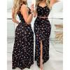 Printed Blouse and Split Skirt Set Fashion Women's Floral Tops Split Dress Suit