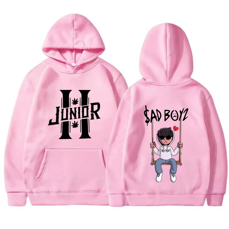 Interesting boy swinging logo printed hoodie