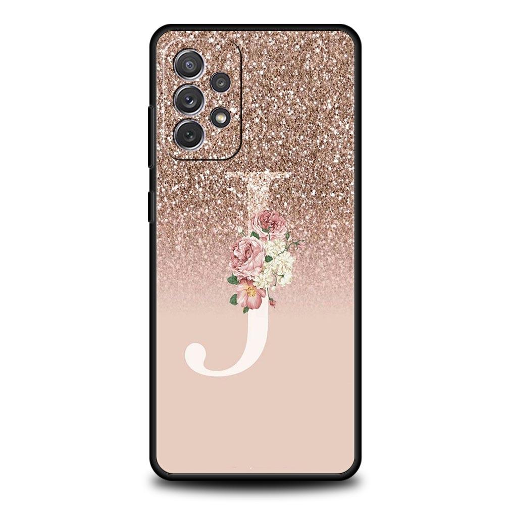 Letter Pink Shiny M R Phone Case for Samsung A51 A71 A21S A12 A11 A15 A25 A31 A41 A23 A33 A53 A73 A03S A05S A13 5G A35 A55 Cover