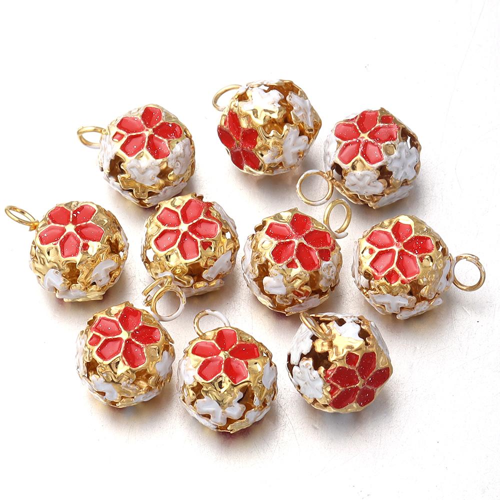 10Pcs/lot 14mm Hollow Enamel Flower Bell Charms Pendants Colorful Jingle Bell For Jewelry Making DIY Bracelet Necklace Keychain