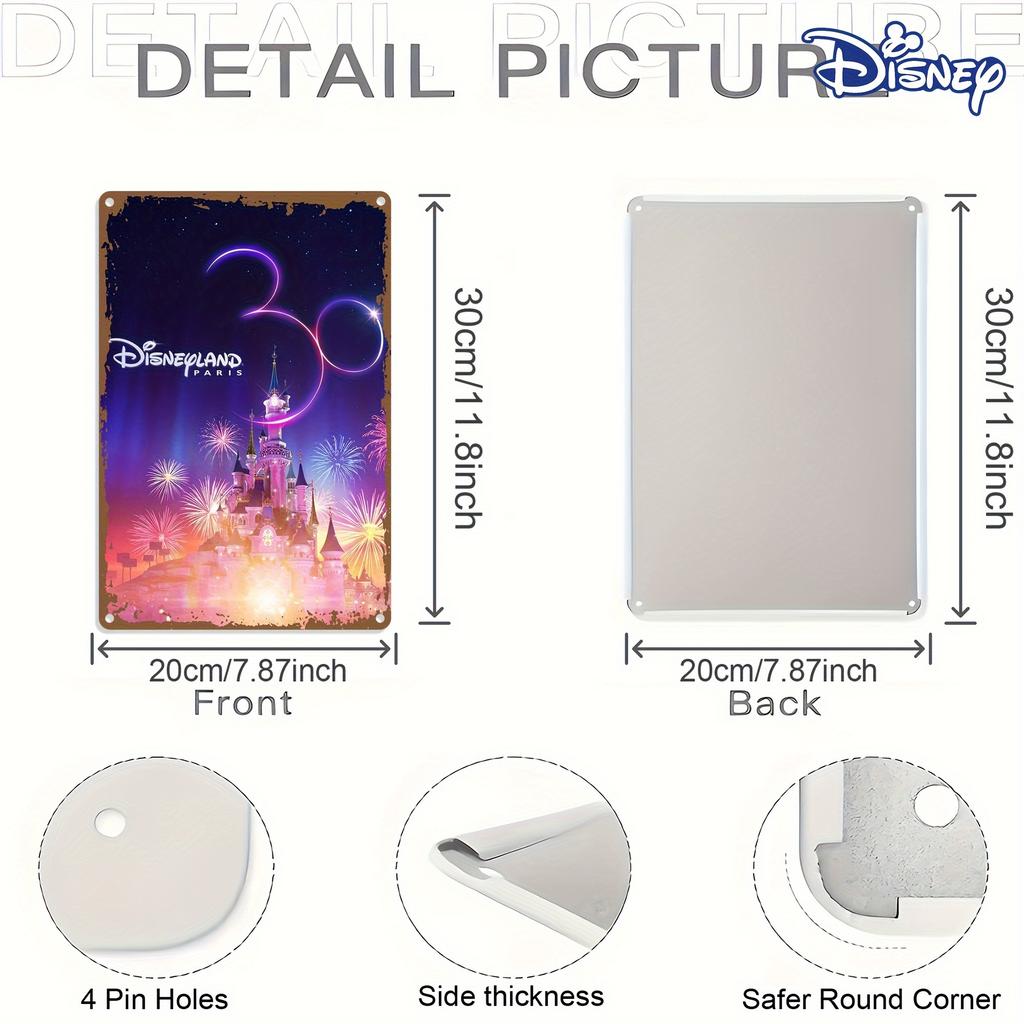 Disneyland Paris 30th Anniversary Metal Sign - 20.32x30.48 cm Vintage Fantasy Castle Art with Fireworks, Durable Wall Decor for