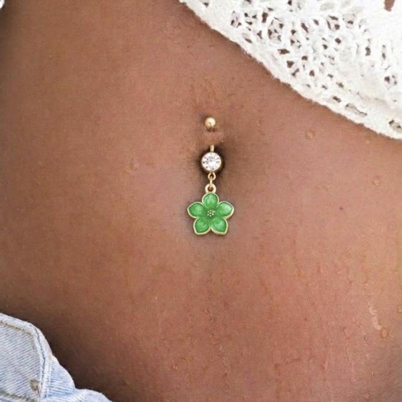 Süßer Sexy Bunter Blume Runde Zirkon Edelstahl Bauchnabelring für Damen Urlaubs Piercing Bauchnabelstecker Körperschmuck