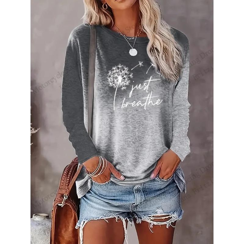 Floral Dandelion 3D Print Round Neck Long Sleeve T-shirts Fashion Casual Vintage Tops