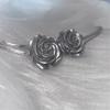 Tooxika Cool Style Silver Grey Double Layer Rose Flower Necklace Sweet Cool Hottie Choker Collarbone Chain Necklace