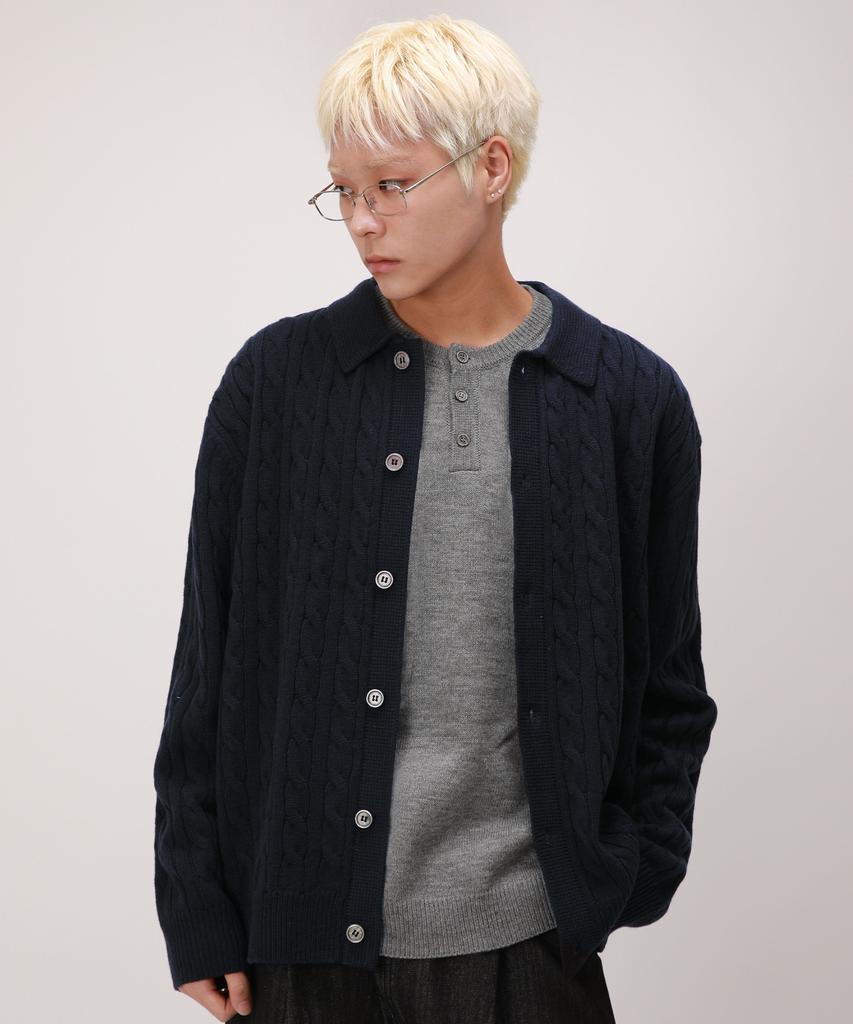 Develove Soft Cable Collar Cardigan_Navy