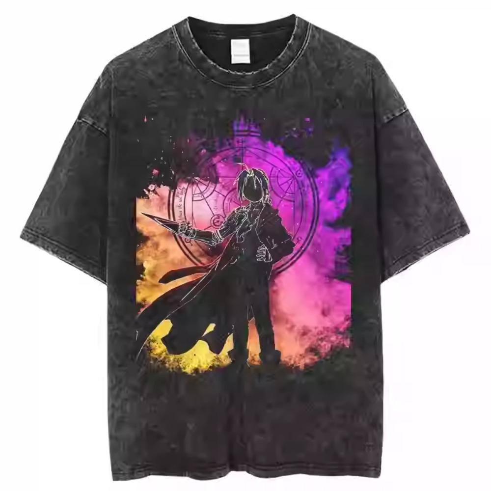 Alchemist T-shirt For Men’s Clothing Short Sleeve Tees Manga Graphic T Shirt Washed Oversized