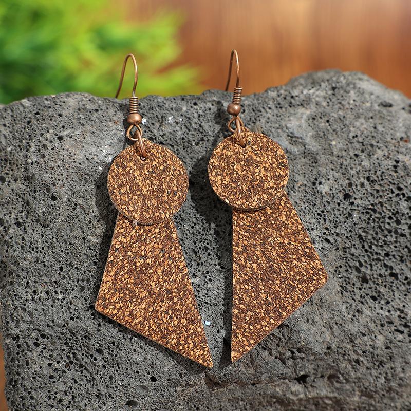 New Vintage Cork Dangle Earrings Geometric Design Retro Vacation Vibe Versatile Elegant Slim Face Ear Accessories For Ladies