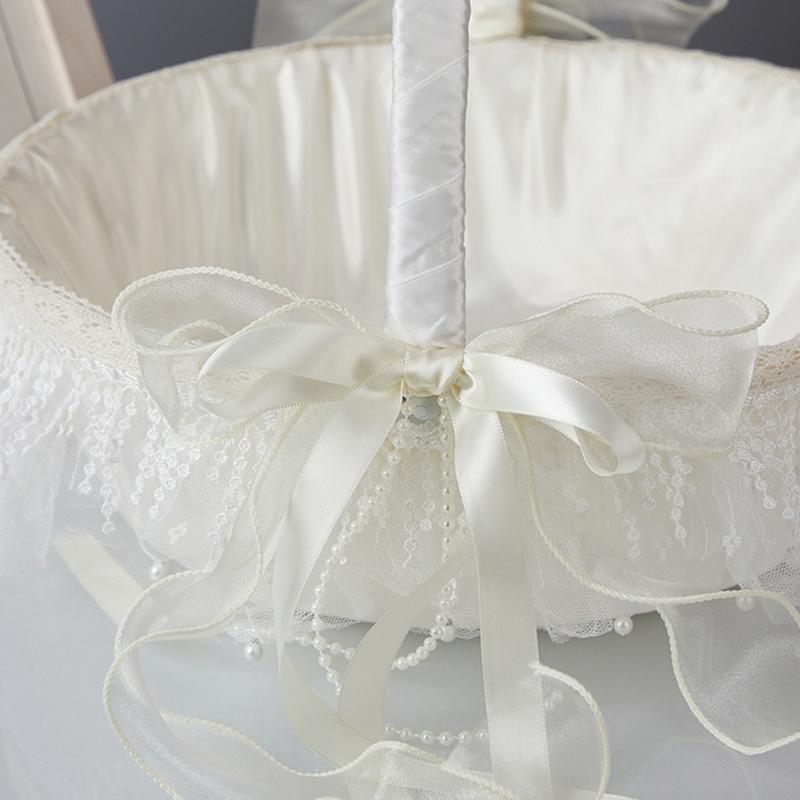White Ruffle Flower Girl Basket with Lace and White Ribbon for Various Wedding Themes For Wedding Day