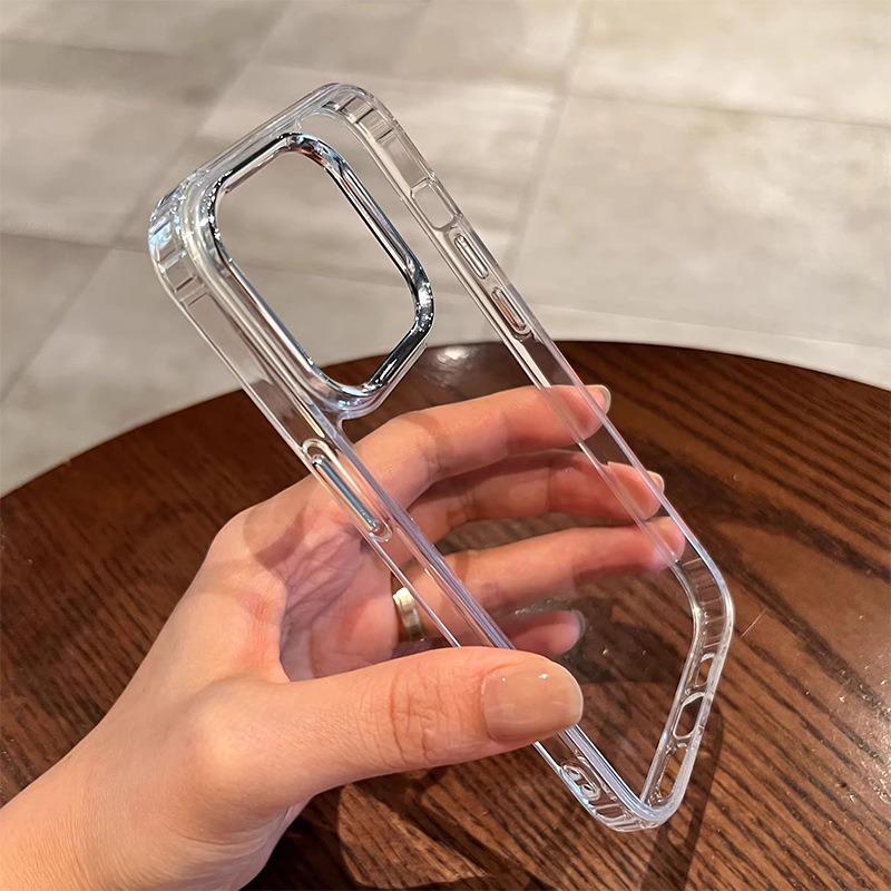

Electroplated Lens Frame Phone Case For iPhone 17 Air 16 15 14 Plus 13 12 11 Pro Max 16e Shockproof HD Clear Back Cover iPhone 12