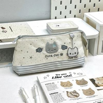 Large Capacity Pencil Bag Polka Dot Stationery Storage Pouch Cat Pattern Pen Case  School Supplies
