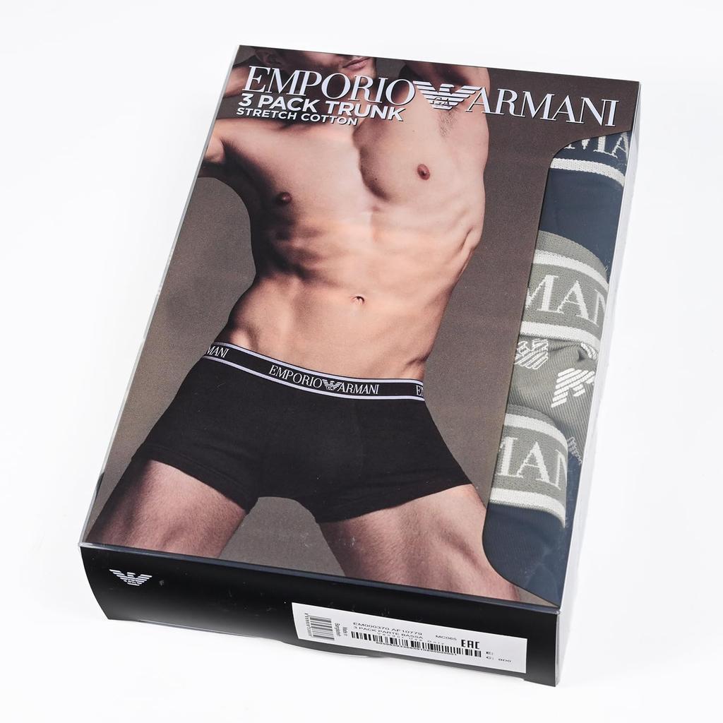 Emporio Armani Boxertrosor med Örn Storlek Grå och EM000370 AF10779 Tillverkade i Herr 3-pack Logotyp, Medium, Svart, MC065, Italien.