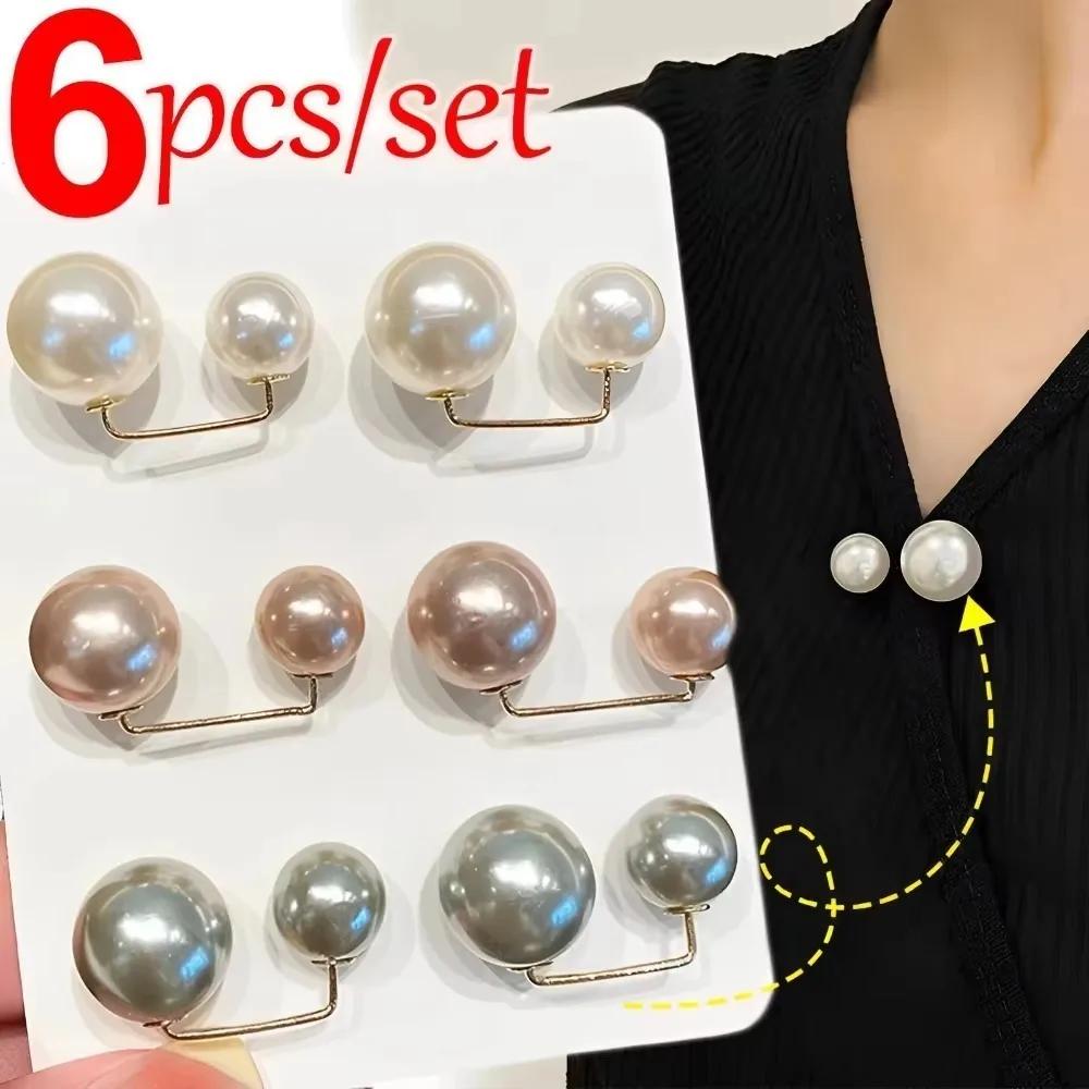 

6Pcs Clothing Accessories Pearl Brooch Detachable Double Head Pin Waist Clip Convenient Jewelry Accessory Pants Pin Women ponyo