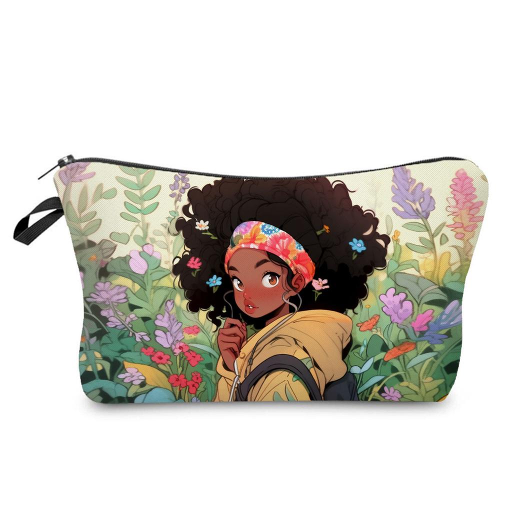 Women Black girl  Print Cosmetic Bag Toiletries Organize Travel Storage Case Bag 6425 KTB
