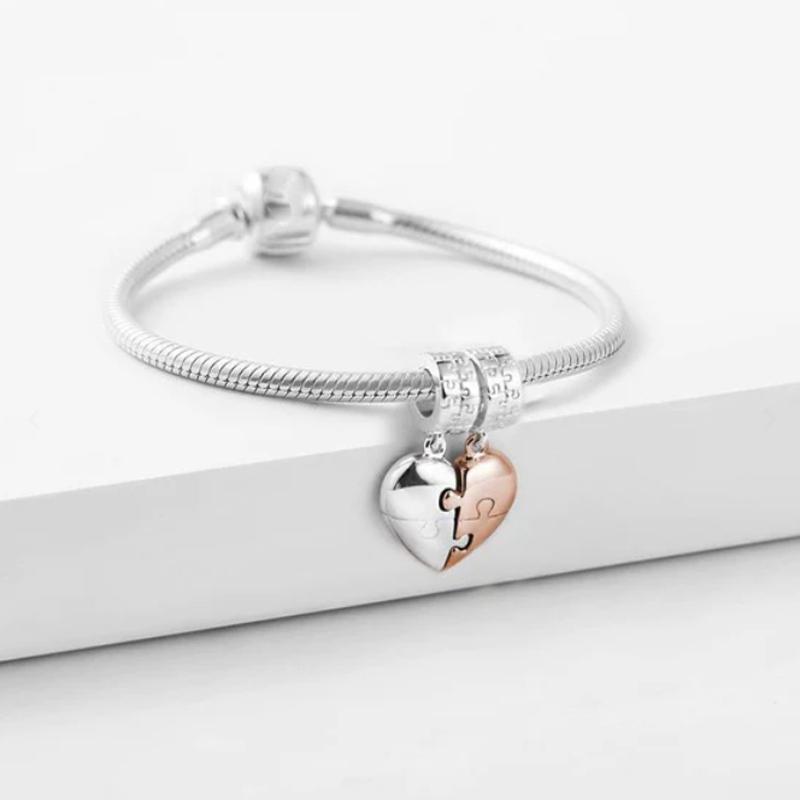 Newcopper Colorful Pandentheart Jigsaw Puzzle Forever Charm Clip Beads Fit Original Bracelet Trinket Diy Woman Jewelry