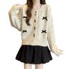 Short knitted cardigan women's autumn new bow design loose long-sleeved sweater jacket