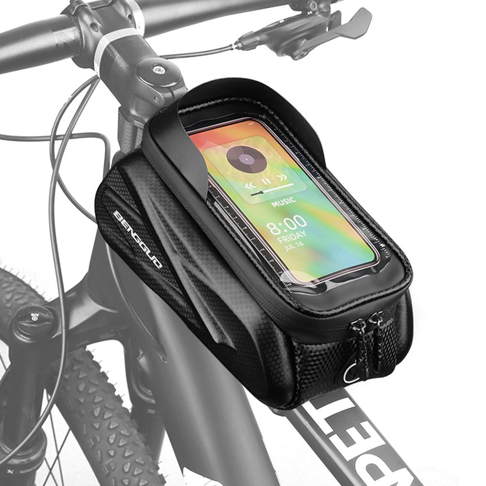 Bike Front Tube Frame Bag with 6.5In Touch Screen Bicycle Upper Tube Bag PU EVA Portable Cycling Bag Waterproof Riding Equipment