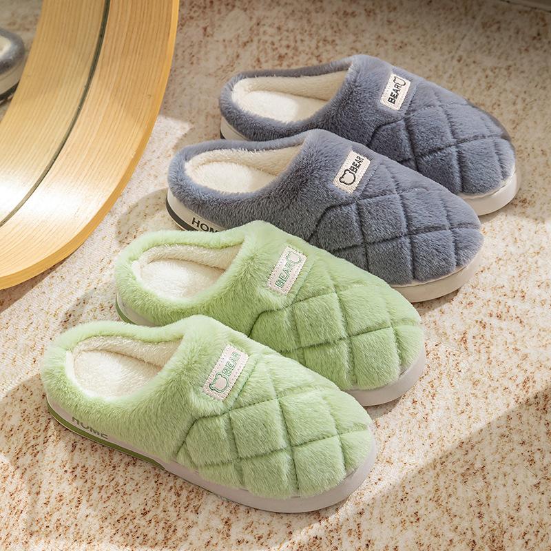 Baumwollpantoffeln Hausschuhe Herbst und Winter Wollpantoffeln verdickter Boden Plüsch Baumwollmopp warm und plüschig Paarschuhe