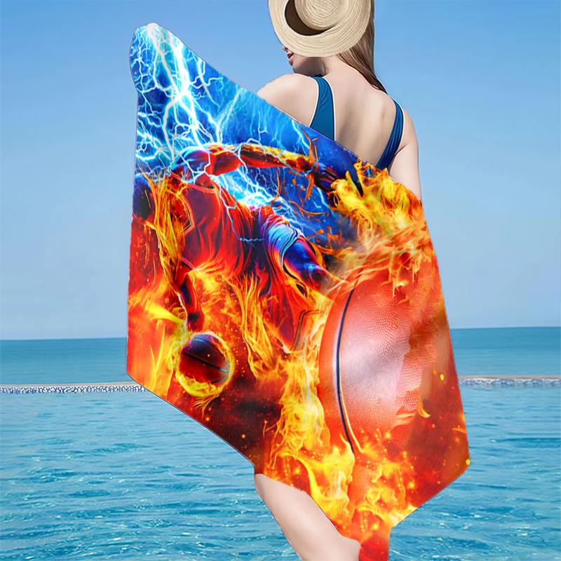 Football Player In Flames Beach Towel, Super Soft Microfiber, Gift for Her/Him, Birthday, for Pool, Beach, Travel, Home Decor Fan Gifts