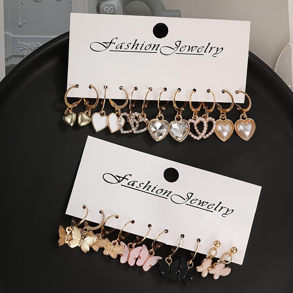 Fashion Acrylic Butterfly Pendant Earring Set Vintage Design Heart-shaped Pendant Hoop Earrings Women's Bohemian Summer Zircon