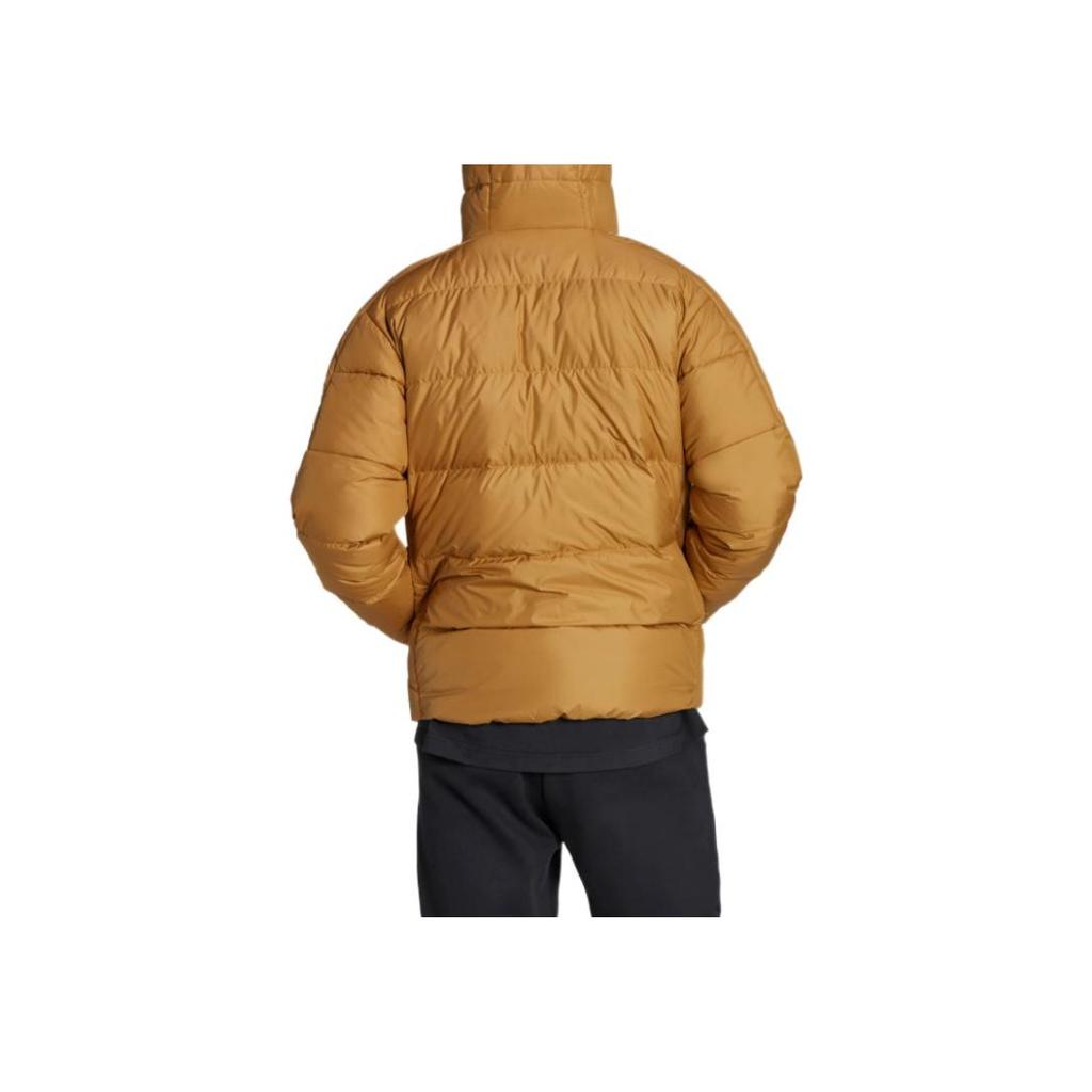 adidas Striped Letter Logo Print Hooded Down Jacket Men Outerwear Brown HK4640
