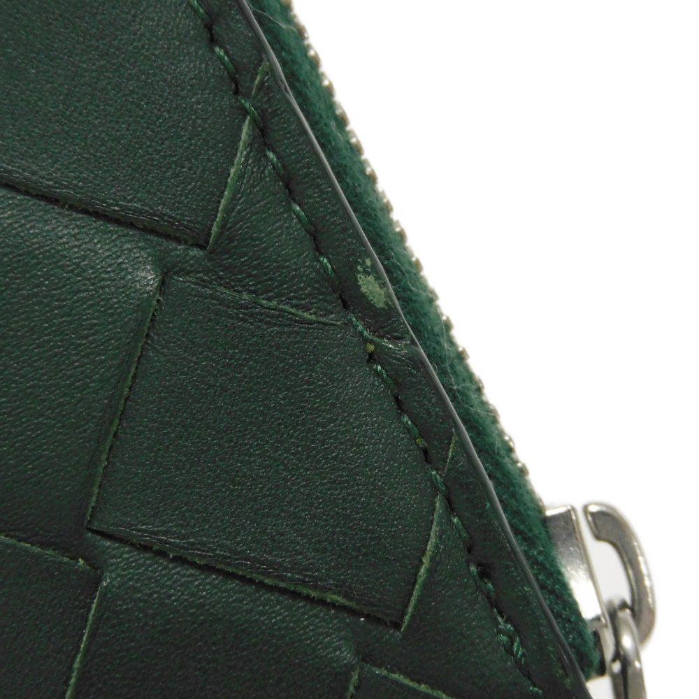 Usado 11897 porta-moedas 620348 7943 Pele de Bezerro Marinho Zíper ao Redor RFID Maxi Intrecciato Verde Masculino do Japão AUTÊNTICO