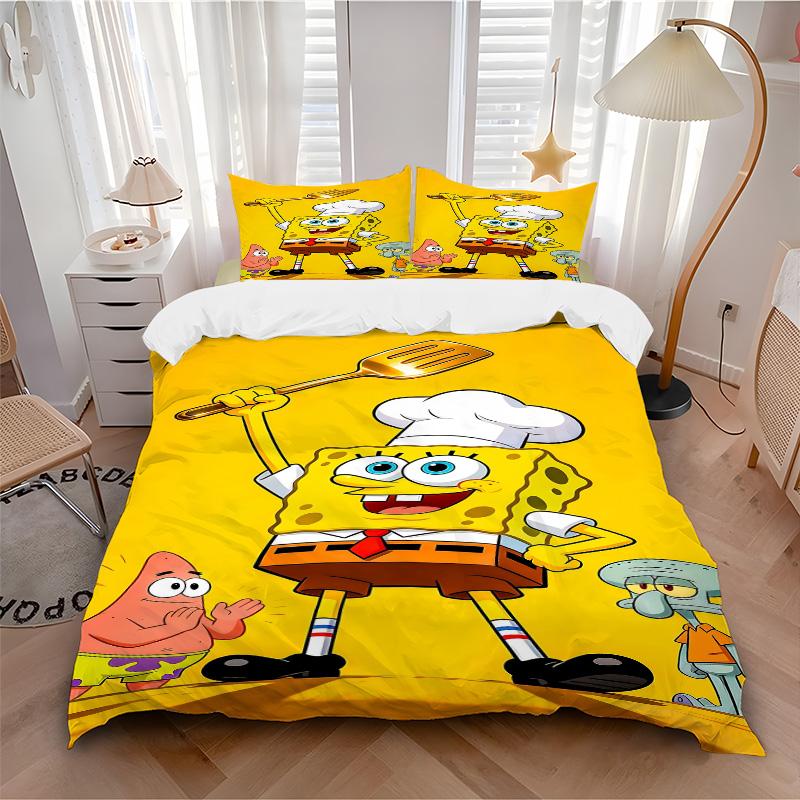 Spongebob Adventure Print 3Pcs Bedding Setduvet Cover With 2 Bedropillowcase Home Birthday Gift