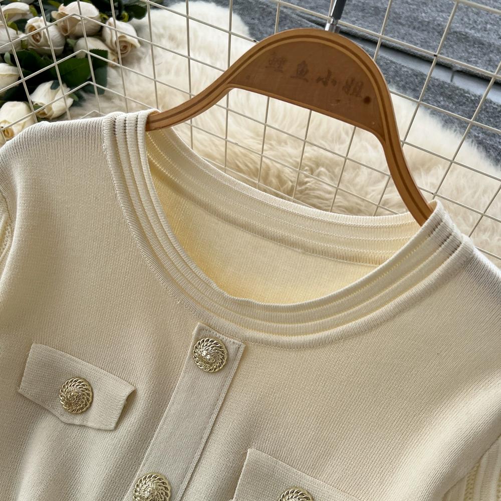 Autumn Winter Women Casual O-neck Full Sleeve Knitted Sweater Pullover Dresses