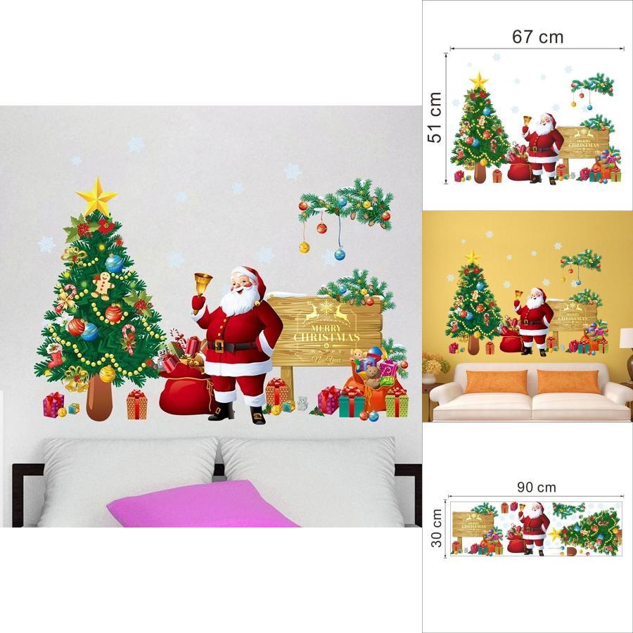 Christmas Wall Decal Pvc Removable Santa Claus And Tree For Holiday Decor And Living Room
