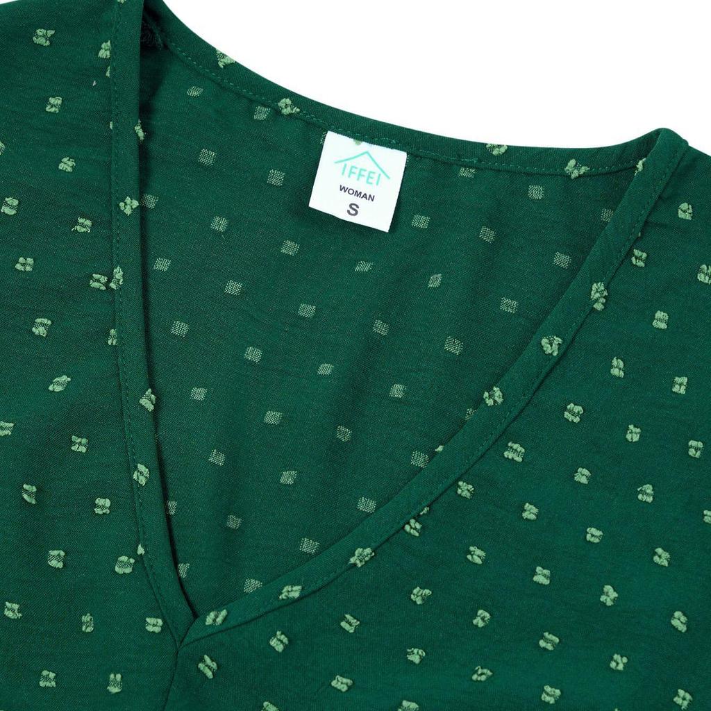 Damen Frühling Einfarbig V-Ausschnitt Kurzes Kleid mit Lotusblattärmeln Sommer Lässig A-Linie Hohe Taille Lange Kleider S-XL