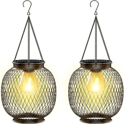 2PCS Outdoor Solar Lanterns,Hanging Solar Lights,Outdoor Decorative Waterproof Lighting Lanterns,Suitable for Patio Garden Patio