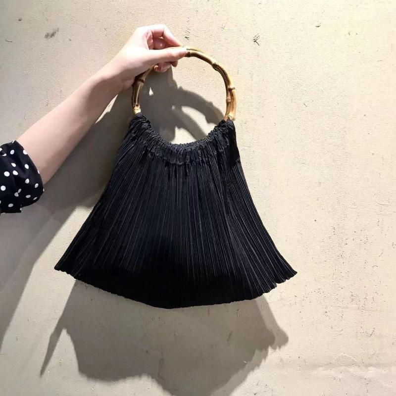 

Black high-end pleated texture round bamboo joint portable shoulder bag underarm bag new bag women s bag bag underarm bag