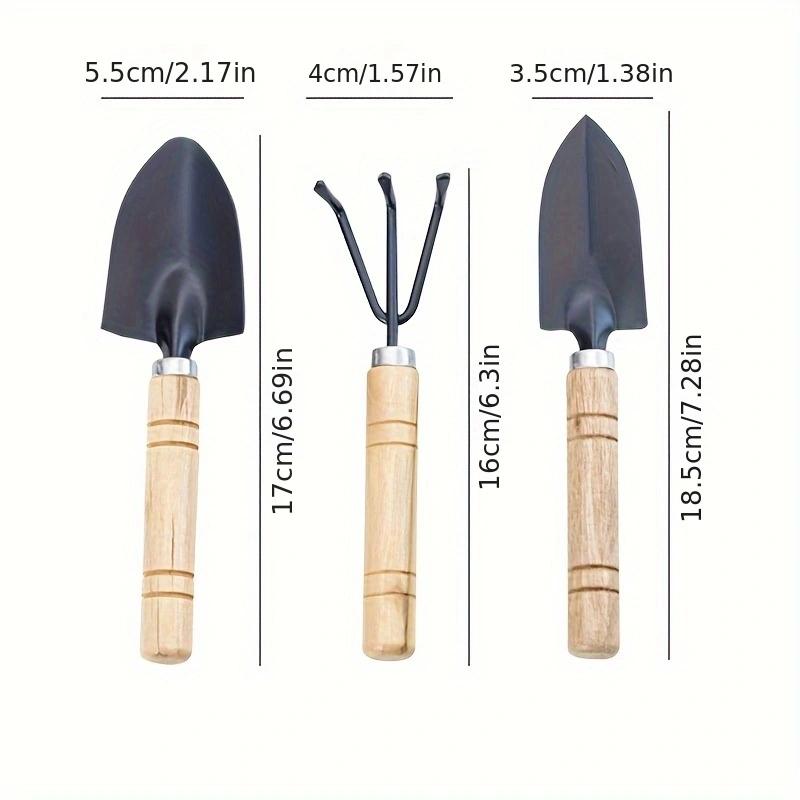 Mini Horticultural Tools Three piece Set for Gardening Potted Plants Wooden Handle Agricultural Tools Shovel Rake